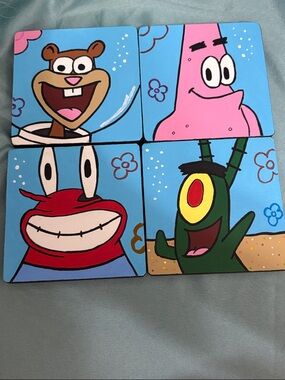 SpongeBob Character Coasters-Sandy, Patrick, Mr Krabs and Plankton Hand crafted